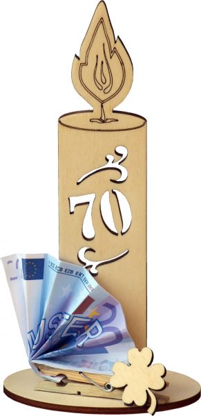 Holzkerze zum 75. Geburtstag mit Geldklammer