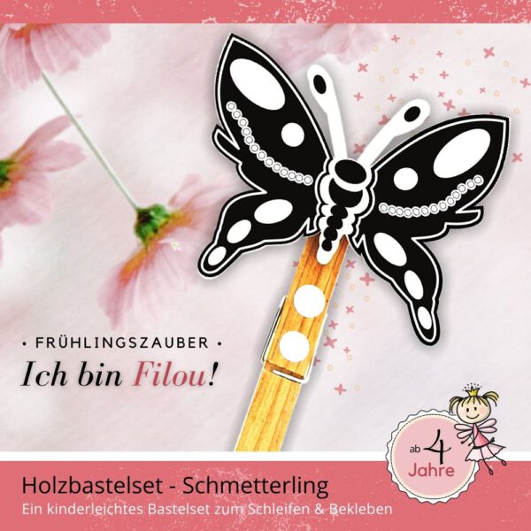 Basteln Frühling Kinder - Holzfigur Schmetterling Filou