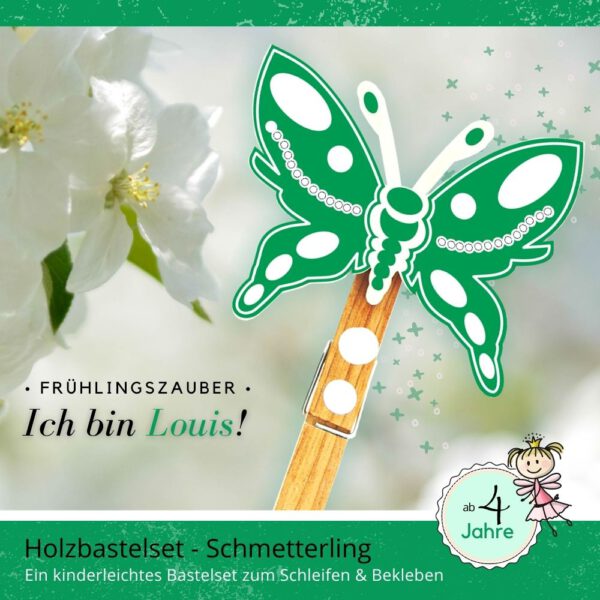 Basteln mit Kindern 4 Jahre - Holzfigur Schmetterling Louis