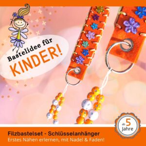 Geschenke basteln mit Kinder - Filz-Schlüsselanhänger orange