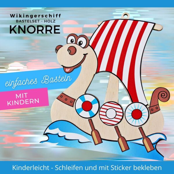 einfaches Basteln mit Kindern - Holzfigur Wikingerschiff Knorre