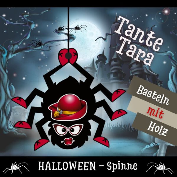 Halloween Bastelideen - Holzfigur Spinne Tante Tara